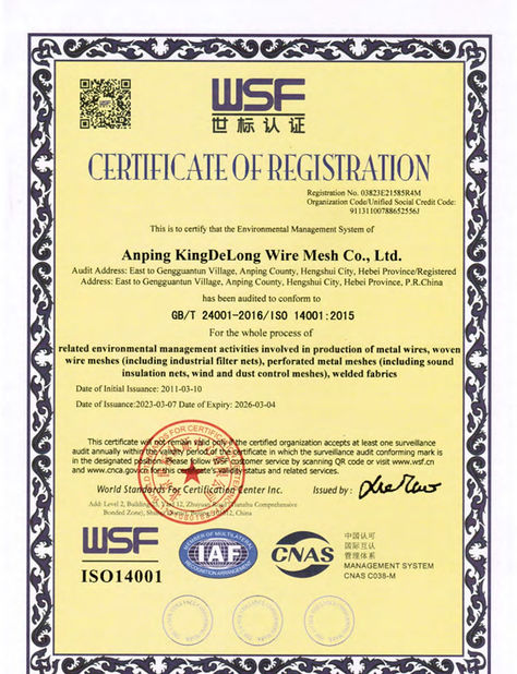 Çin Anping Kingdelong Wire Mesh Co.,Ltd Sertifikalar